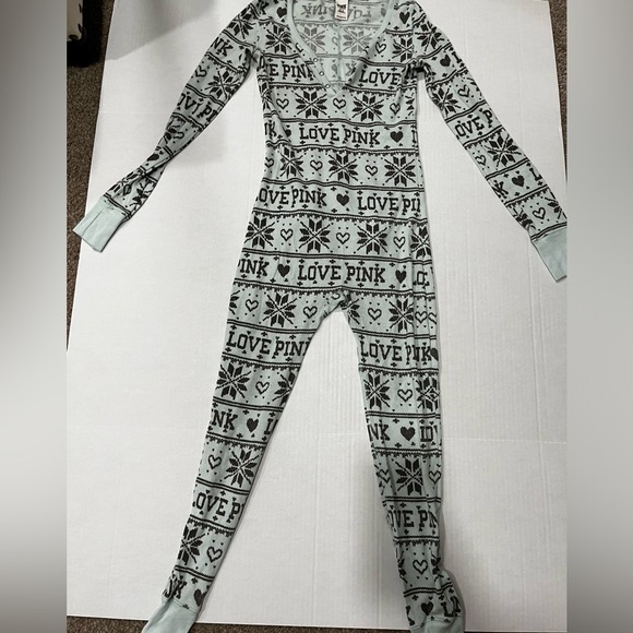 Victoria Secret Pink Onesie thermal blue with back flap - Picture 1 of 4
